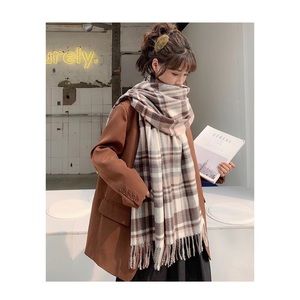 COFFEE CREAM BROWN PLAID WOOL SCARF